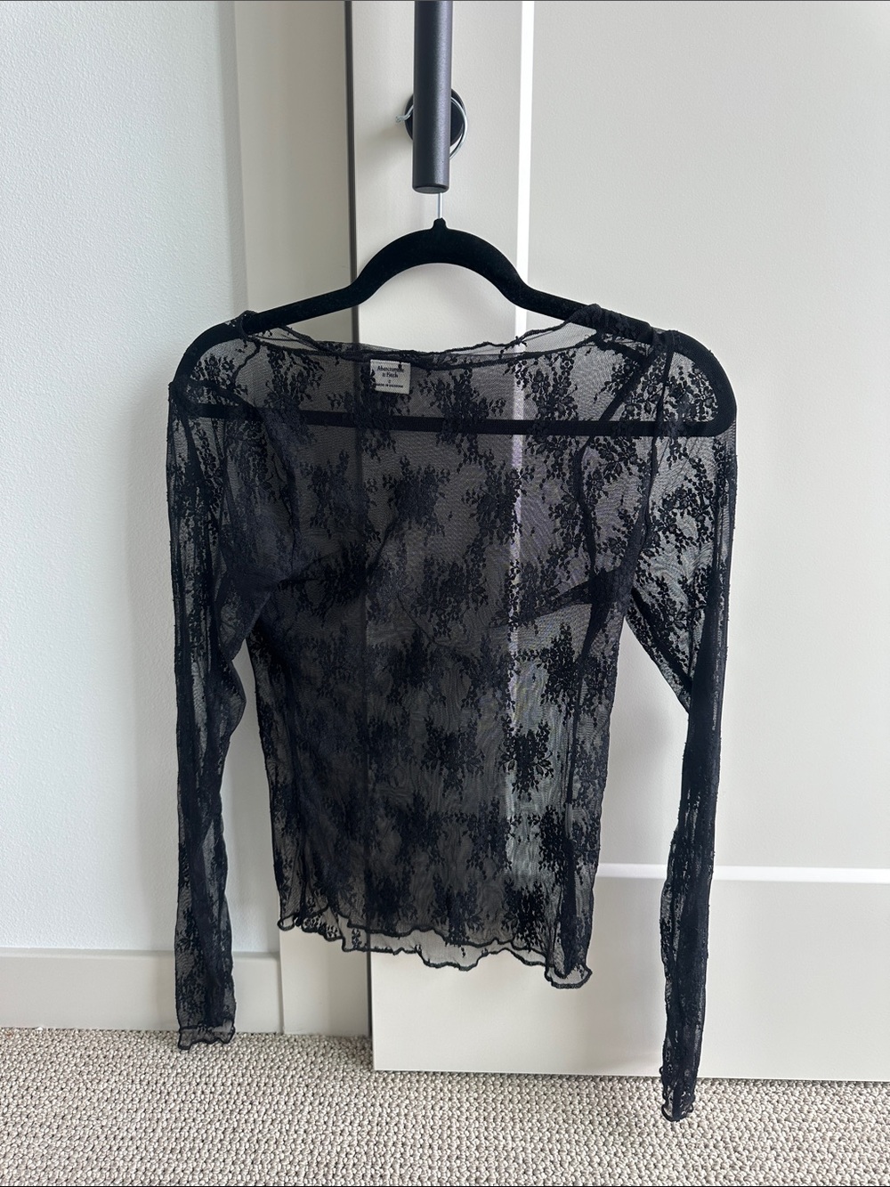 Sheer Black Lace Long-Sleeve Top